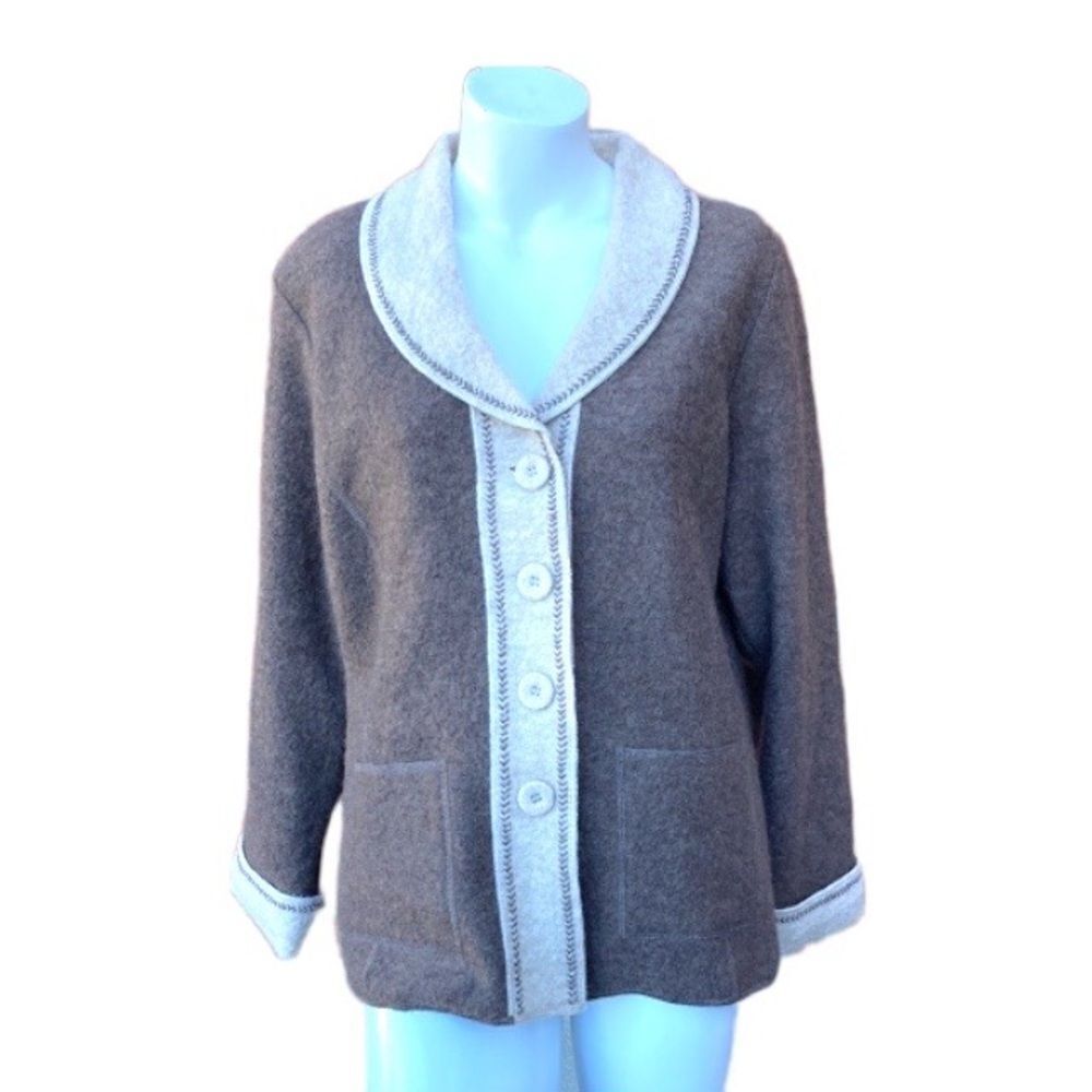 Vintage Variations Earth Tone Brown Beige 100% Wool Button Up Jacket Shacket Med